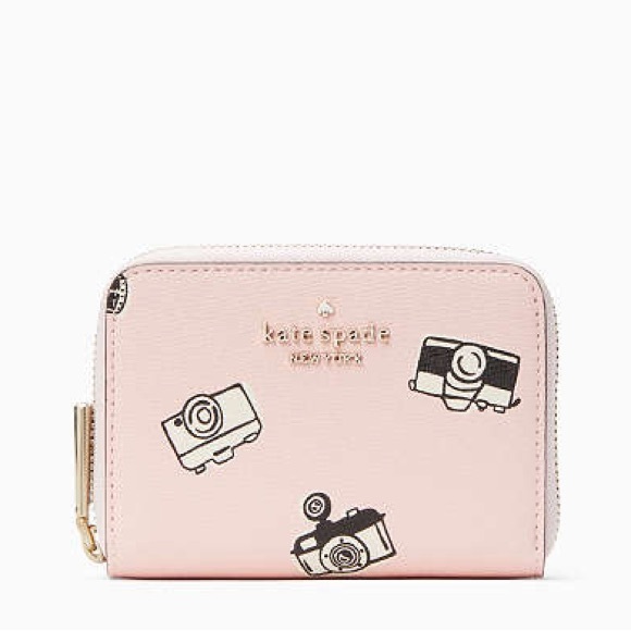 NWT! kate spade oh snap! small zip around card case wallet - chalk pink - Picture 1 of 15